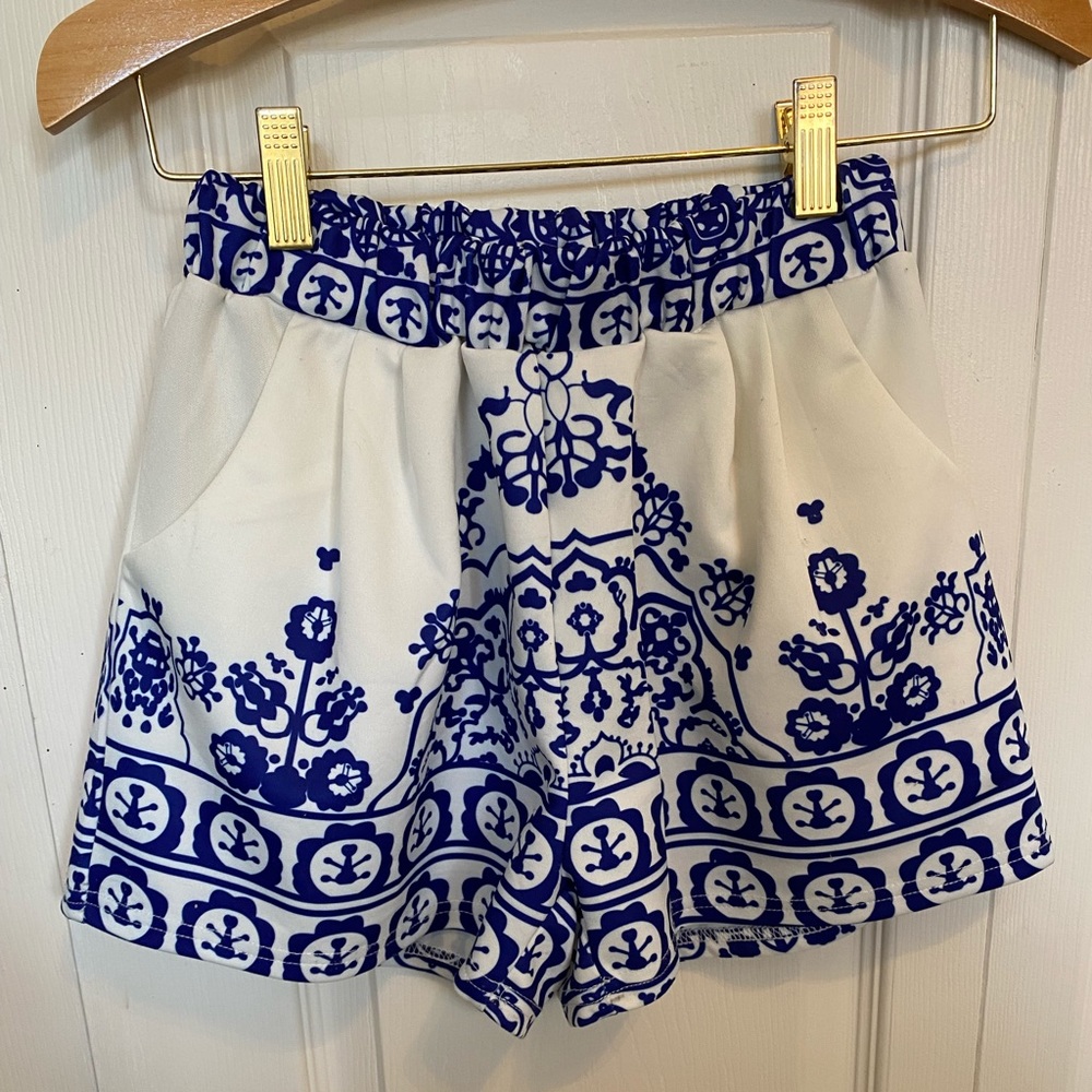 Blue and white patterned shorts